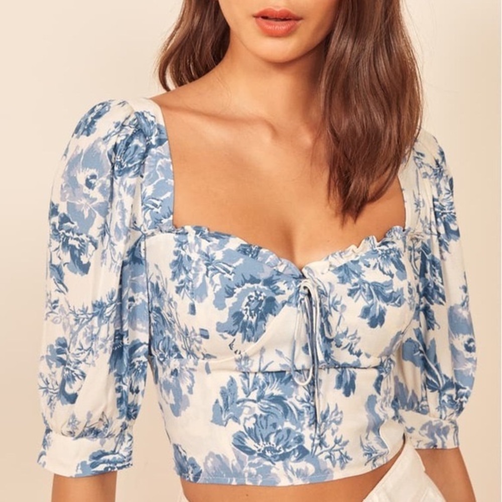 Reformation blue floral crop top